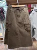 Röcke Vintage Khaki Casual Cargo Chic Feste Seitentaschen Sexy Low Taille Langen Rock Frauen Sommer Streetwear Y2k Kleidung 2023