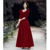 Roupas étnicas Borgonha Chinês Casamento Nupcial Cheongsam Lady Sexy Vestidos Meia Manga Colarinho Quadrado Qipao Cetim Tradicional Vestidos De