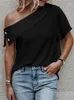 T-shirts pour femmes Uoozee 2023 Femme Couleur unie Hors de l'épaule T-shirts décontractés Été Manches courtes Lâche Simple Tops pour les femmes