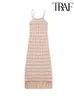 Grundläggande casual klänningar Traf 2023 Autumn Textured Knited Women Sling Dress Sleeveless Backless Tassels Hem Bodycon Robe Female Midi 230825