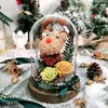 Fleurs décoratives décor de noël cerf et séché dans un dôme de verre 2023 cadeau créatif pour la saint-valentin jolis animaux ornement de fleur éternelle