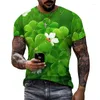 T-shirts pour hommes Femmes Hommes T-shirt Trèfle 3D Imprimer Col rond Tops Vert Plante Modèle Summer Street Tendance Mode Lâche Surdimensionné