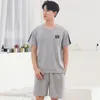 Herren-Nachtwäsche L-4XL Männer Pyjamas Sets Sommer Kurzarm T-shirt Shorts 2 stücke Anzüge Solide Lose Dünne Beiläufige Männliche Outfits Hw24