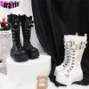 Boots 2022 Autumn Gothic Halloween Mid Calf Boots Women Wedges High Heels Punk Street Platform Boots Female Cosplay Shoes For Woman T230824
