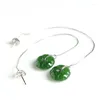 Dangle Oorbellen Authentieke Natuurlijke Jade En TianYu Lange 925 Zilveren Set Spinazie Groene Drop Origineel