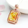 Pendant Necklaces Natural Flower Amber Rectangular Necklace Color Jewelry Women Genuine Baltic Ambers Charms Lucky Amulets