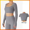 Active Shirts With Logo Women's Sexy Hanging Neck Shoulder Strap Sports Top Fitness Yoga Finger Sleeve Long Fashion Casual Crop