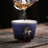 Xícaras de chá estilo japonês forno artesanal cozido copo de cerâmica 4 pcs conjunto mestre pessoal tamanho grande caixa de presente xícaras 230824