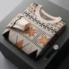 Men's Sweaters Autumn And Winter Pure Cashmere Sweater Round Neck Pullover Knitted Wool Color Matching Jacquard Bottoming Shirt