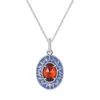 Kedjor i vintage orange rött halsband silver inlagd blå emalj hänge original design kassakedja bankett smycken