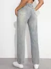 Jeans pour femmes Streetwear Pantalon droit Dames Déchiré Taille haute Longueur au sol Lâche Casual Denim Summer Cargo