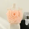 Kvinntankar Camis Sweet Big Organza Flower Camisole Girls Stretchy Back Slim Over Navel Crop Top Fashion Summer Clothing 230825