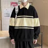 Sweats à capuche pour hommes EBAIHUI Sweat-shirt Mode Stripe Contraste Vintage Mâle Top Printemps Automne Lâche Col Polo Pull Jeune Manteau