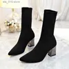 Fashion Ankle New 2021 Boots Women Shoes Elastic Sock Boot Chunky High Heels Stretch Sexy Booties Pointed Toe Plus 41 43 fdf8 ies