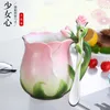 Tazze Tazza da caffè europea creativa in porcellana bone china di lusso adorabile tè rosa con cucchiaio tazza inglese rosa porcellana smaltata da 320 ml