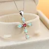 Pendant Necklaces Luxury White Green Orange Opal Necklace Classic Cross Blue Zircon Dainty Silver Color Chain For Women