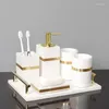 Badtillbehör Set Volakos White Natural Marble Badrumstillbehör Gyllene Lyxig tvål Dispenser Dish Tray Tissue Box