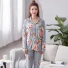 Vêtements de nuit pour femmes automne hiver pyjamas ensembles fleur imprimé luxe femme deux pièces chemises pantalons nuisettes coton doux grands chantiers