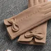 Fingerless Gloves Winter Women's Outdoor Cycling Cashmere Warm Cute Bow Embroidery Thin Plus Velvet Touch Screen Driving Mittens L25L 230825