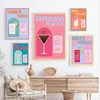 Pink Cocktail Cartoon Poster Nordic Espresso Spritz Fruits Juice Wine Drinks Canvas Painting Art Wall Pictures For Kitchen Bar Club Dining Room Decor No Frame Wo6