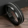 Bangle Leather Stainless Steel Fashion Men's Style Bracelet Simple Riveted Jewelry Accessories.