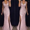 Casual klänningar 2023 Kvinnkläder Elegant V Neck Party Glitter Split Bronzing Sexig Female BodyCon Long Dress for Wedding Evening