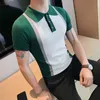 2023 Verano de manga corta de seda de hielo camisa POLO para hombre moda de negocios cuello vuelto Slim Fit Casual Camiseta de punto Homme S-4XL HKD230825