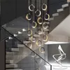 Pendant Staircase LED Grenier Villa Salon Plafond Pendentif Lumières 2023 Lampe Designer Nordique Long Annulaire Escalier Lustre HKD230825