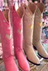 Laarzen Dames Cowboy Cowgirl Laarzen Hartvormig Ontwerp Mode Zoete Suiker Westerse Laarzen Instapper Roze Retro Schoenen 2023 Nieuwe Puntige Neus T230824