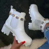 Botas de deslizamiento Nuevo cristal de mujeres de tobillo de diamantes de imitación en la plataforma PU Leather s Booties Spring Autumn Females Calzado T C Pring