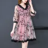 Basic Casual Dresses Embroidered Summer Dres Short Sleeve Elegant Party Pink Midi Ladies Plus Size Vestidos 230825