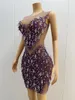 Stage Wear Purple Rhinestones Silver Crystals Dress Birthday Evening Celebrate Costume Women Dance DJ Party Show Shizhu