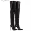 Stövlar 2023 Nya Super High Heel Boots Women's Stiletto Over Knee Synthetic Leather Socks Woman Boots Slim Fit Thigh High Boots T230824