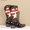 Botas Vintage Cowboy Cowgirls Western Mid Bezerro Botas Mulheres Chunky Heel Slip On Retro Marca Livrando Casual Studded Mulheres Sapatos T230824