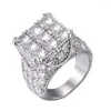 Cluster Rings 1 Fashion Hip Hop Jewelry Rapper Gift Claw Seting CZ Stone Bling Out Geometric Square Signet for Man Women