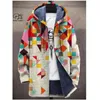 Herrgravrockar Fashion Hoodie Jacket med färgglada retro -mönster 3D -tryck huva blixtlås Vinter avslappnad värme