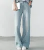 Kvinnors jeans kvinnor sommar lös bred ben blekt tvättade denim byxor kvinnliga byxor vintage damer blixtlås
