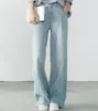 Jeans pour femmes femmes été lâche jambe large blanchi lavé denim pantalon femme pantalon vintage dames fermeture éclair