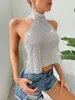 Tanques femininos Mulheres Sexy Lantejoulas Strass Halter Tops Mulheres Sem Mangas Backless Party Club Night Out Blusa