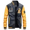 Mens Jackets Brand Biker Men Embroidery Leather Baseball Jacket Streetwear Moto Faux PU Coat Casual Fleece Thick Stand Collar Top 4XL 230825