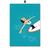 Quadro su tela Beach Whale Surfer Wall Art Tavola da surf Piscina Poster e stampe Immagini minimaliste per soggiorno Arredamento camera da letto Regalo Senza cornice Wo6