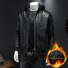Men's Jackets High Quality Leather Hoodie Thicks Zipper Long Sleeve Hat Detachable Elastic Motorcycle Coats 230824