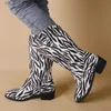 All-Match Thick Snake Shoes Heel 2024 Women's Winter Print Pu Overdimensionerad knälångs Varma Knight-stövlar T230824 768