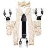 Other Hi Tie Jacquard Floral Beige Silk Mens Braces Bowtie Hanky Cufflinks Set Adjustable Clip On Suspender Bow tie for Male Luxury 230824