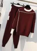 Women's Tracksuits Autumn Winter Women Knitted 2 Piece Set Long Sleeve O Neck Sportwear Pullover Sweater And Pocket Pant Suit 2 PCS Outfits 230824