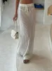 Saias 2023 mulheres ver através de moda elegante oco out malha branco maxi outfits férias beachwear saia bottoms