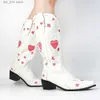 2022 sivri kalp kovboy kadınları wesetrn cowgirls toe çiçek nakış tıknaz topuk diz yüksek vintage binicilik botları T230824 310