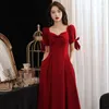 Ethnic Clothing Toast Women Burgundy Short Sleeve Slim Prom Dresses French Bride A-Line Wedding Party Gown