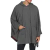 رجال الرجال رجال رجال هوديي فضفاضة غير رسمية مع جيب مقنع كيب Cape Cloak معطف الأزياء معطف الصلبة بلوزات ألوان أنيقة القمصان