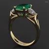 Cluster Rings Amazon Cross-border Platform 18k Gold-plated Emerald Square Diamond Ring